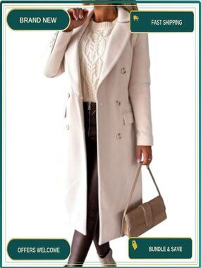 Womens Long Wool Coat Double Breasted Trench Coat Fall Winter